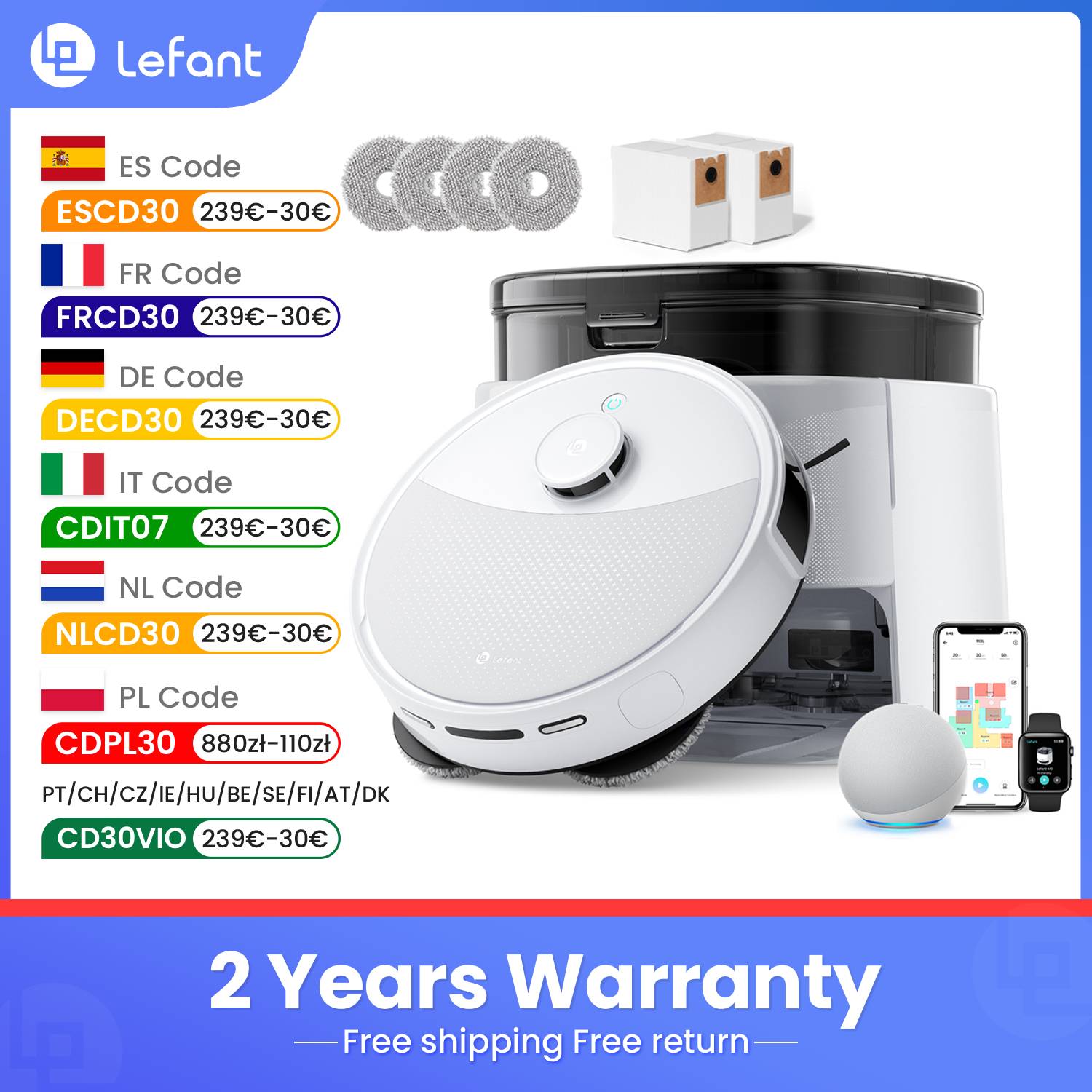LEFANT M3L Robot aspirador, estación base todo en uno, succión de 12 000 Pa, batería de 220 minutos