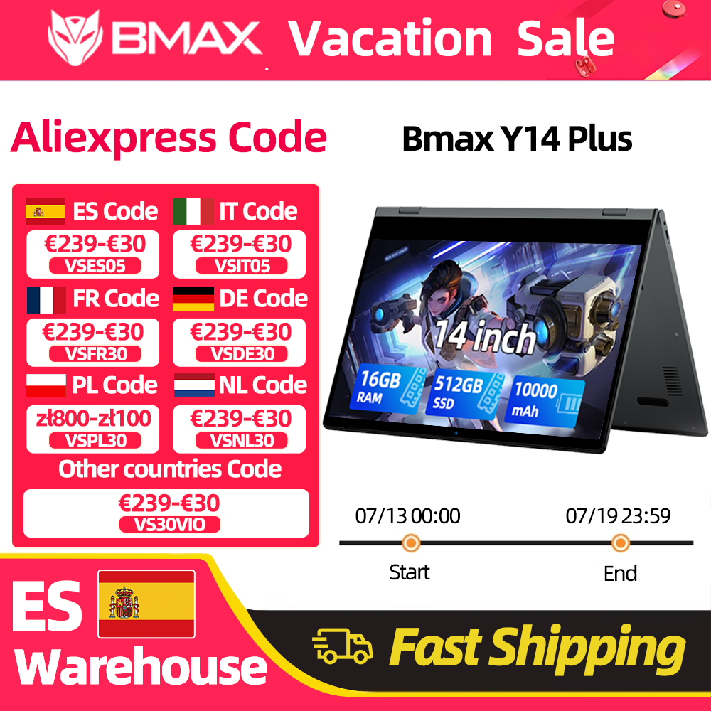 BMAX Y14 Plus, Pantalla FHD de 14'', Windows 11, Batería 10000mAh, 16GB RAM, 512GB SSD, Intel N150