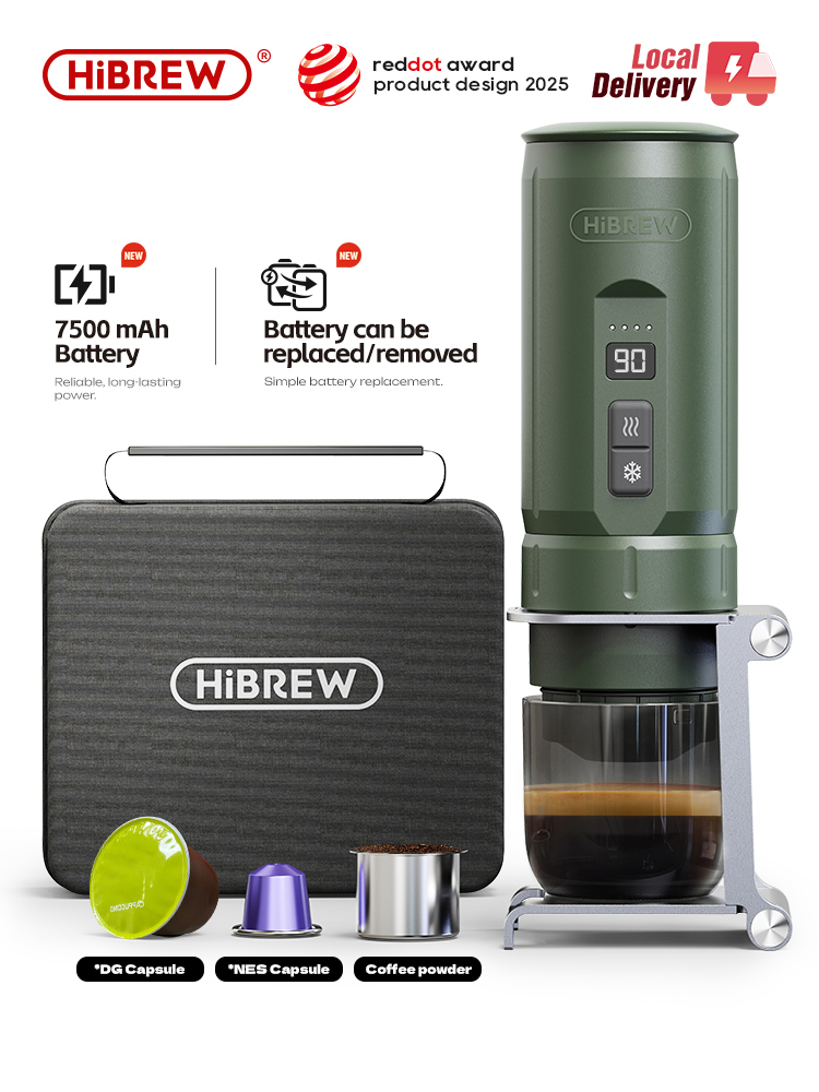 Cafetera Espresso Portátil HiBREW H4C 3 en 1, Cafetera de Viaje con Batería de Litio de 7500 mAh
