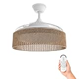 Mellerware - Ventilador de Techo con Luz y Lámpara Brizy Bright Rattan 3 Aspas 106 de Diámetro 40 W
