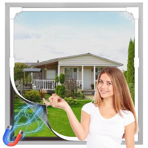 OWYR Mosquiteras para Ventanas Magnética 120×130cm Malla de Fibra de Vidrio