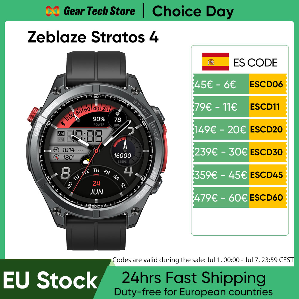 Reloj Inteligente Zeblaze Stratos 4 con Pantalla AMOLED de 1.43 Pulgadas, Brújula Integrada