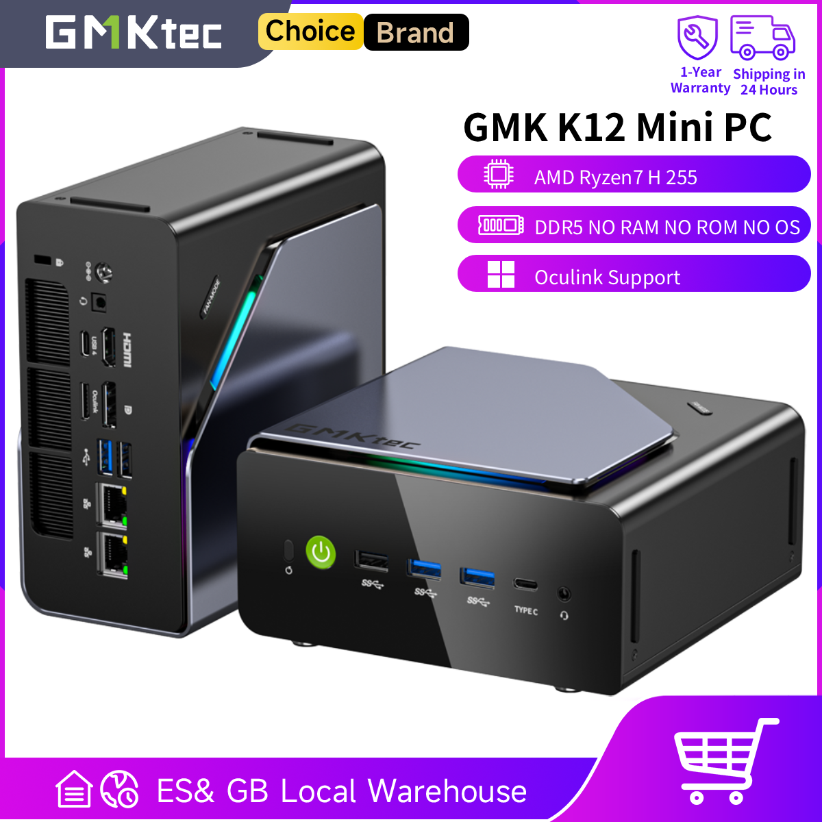 GMKtec K12 Mini PC AMD Ryzen7 H 255 (actualizado 8745HS) Oculink Soporte DDR5
