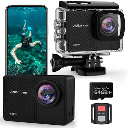 TIMNUT 4K 60FPS Cámara Deportiva - 48MP WiFi Videocámara con Tarjeta SD 64G,170° EIS Cámara Acuática