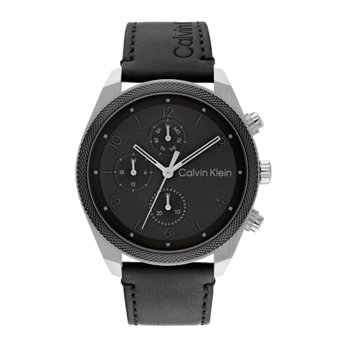 Calvin Klein Reloj Analógico de Cuarzo Multifunción para Hombre Colección Impact con Correa de Cuero