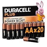 DURACELL Plus Pilas AA (Paquete de 20) – Pilas alcalinas 1,5 V – Hasta un 150 % de duración extra