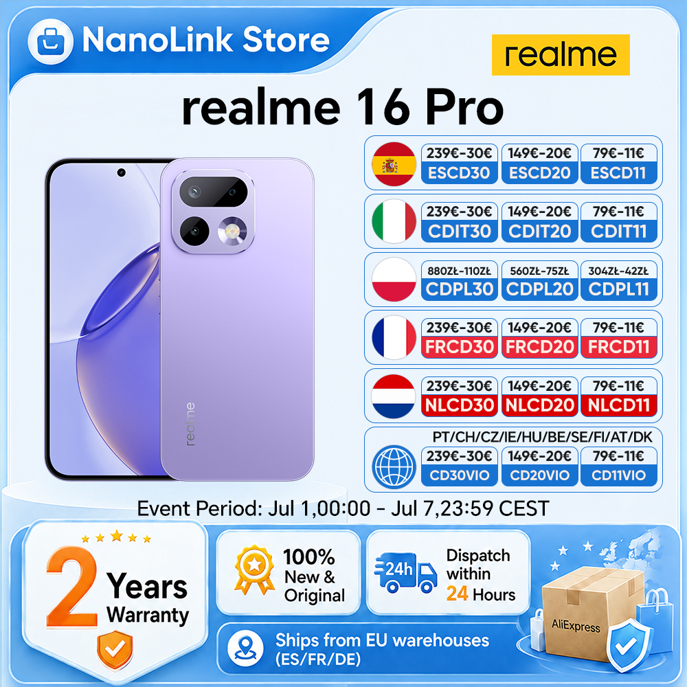 realme 16 Pro 5G, Batería de 6500 mAh, 45W, Pantalla AMOLED de 6.78'' y 144Hz, Cámara de 200MP