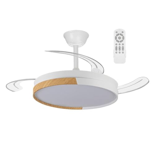 wonderlamp - Ventilador de techo con aspas retráctiles, Intensidad Regulable 48W, Silencioso