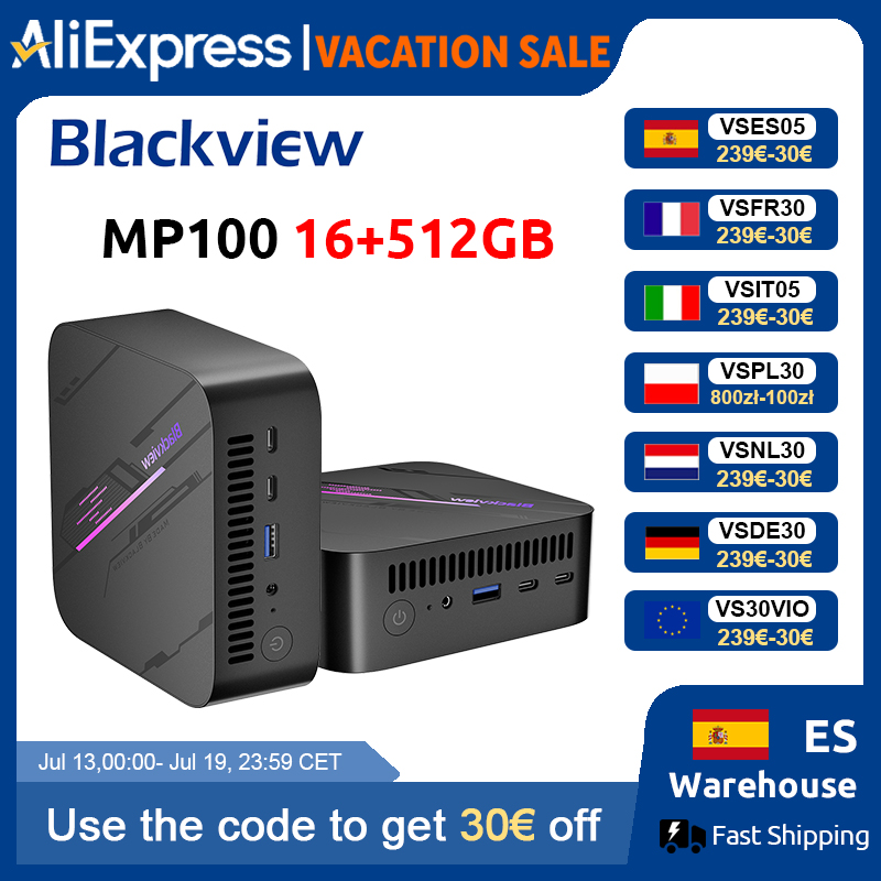 Blackview MP100 AMD Ryzen 5 7430U Windows 11 6 Núcleos 12 Hilos 16GB DDR4 512GB SSD WiFi 6