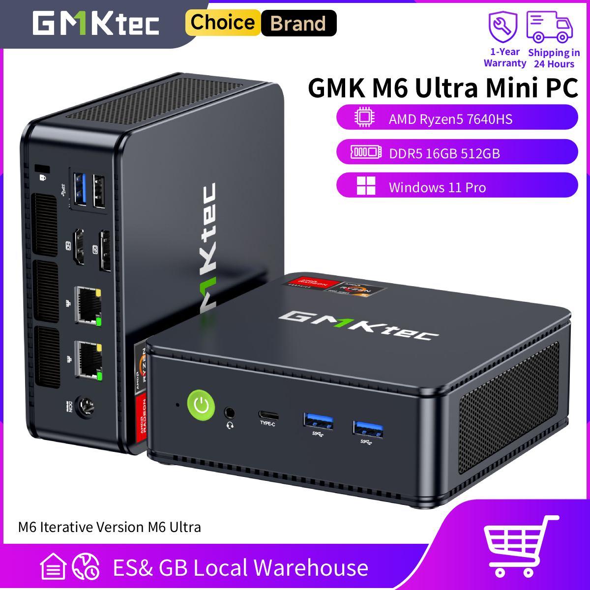 GMKtec M6 Ultra Mini PC AMD Ryzen5 7640HS computadora de escritorio 16GB RAM 512GB PCIe3.0 SSD