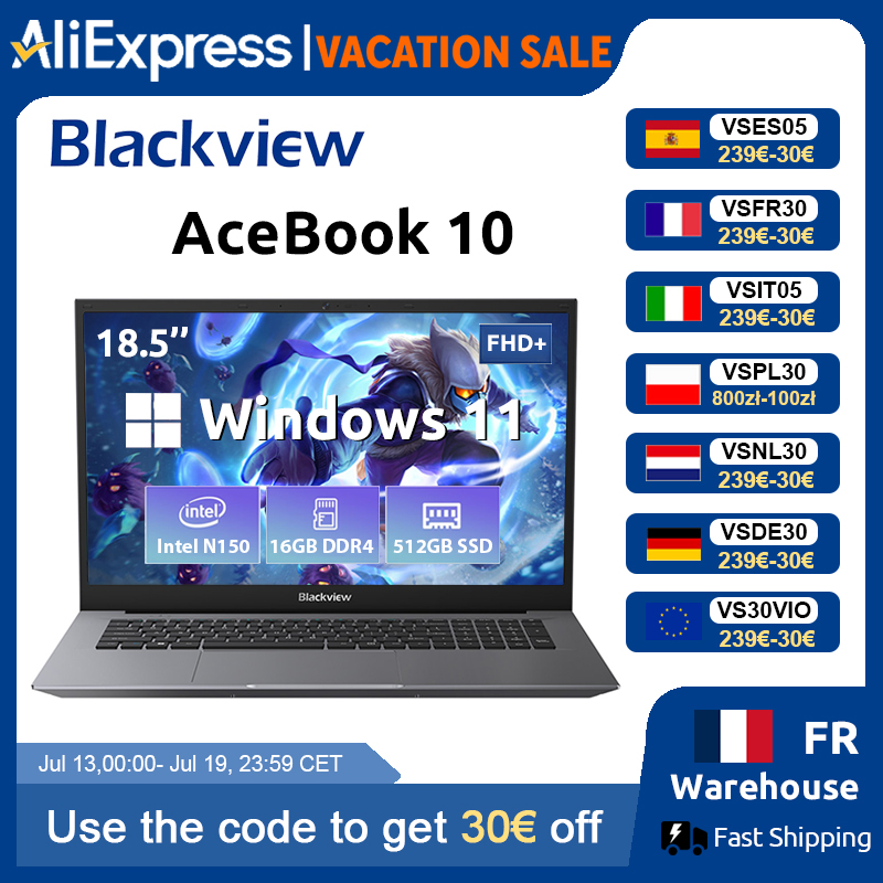 Blackview Acebook 10, Pantalla FHD de 18.5", 8000 mAh, Intel N150, Windows 11, 16 GB RAM, 512 GB