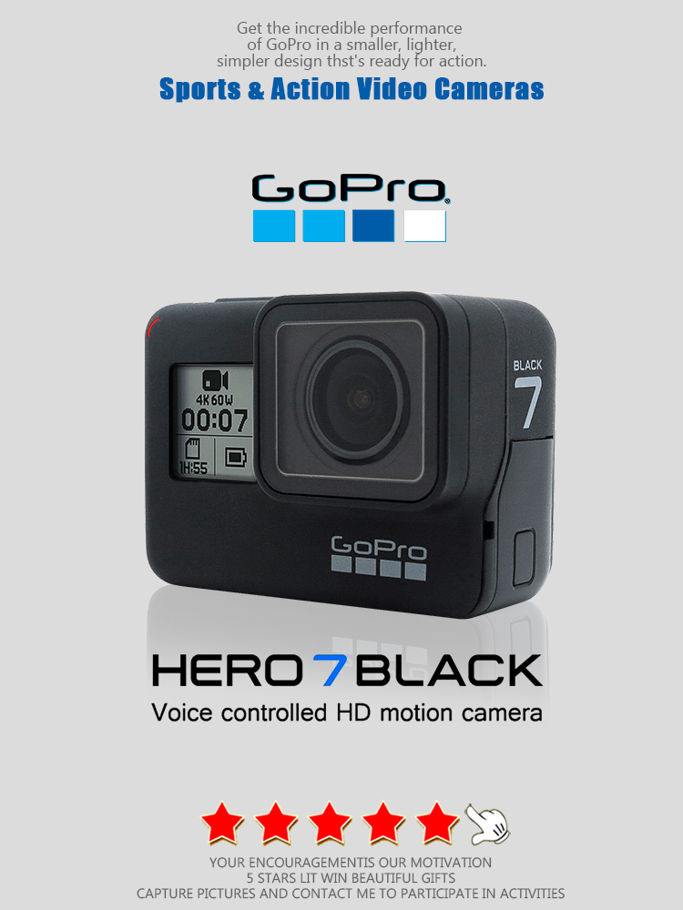 GoPro Hero 7 negro, 12MP foto transmisión en vivo cámara 4K 60fps 1080P 240fps