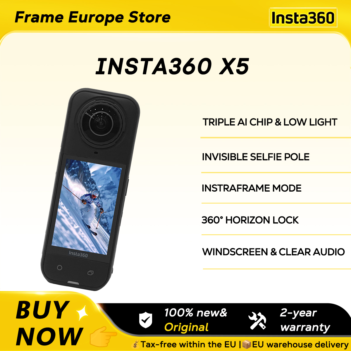 Cámara de Acción Insta360 X5 360°, Resistente al Agua 8K 30Fps, Ultra Definición Nueva
