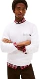 Tommy Hilfiger Sweatshirt Hombre Small Crest Outline con Cuello Redondo, Blanco