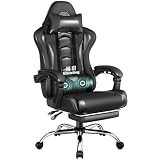 Yaheetech Silla Gaming con Masajeador Silla Oficina con Reposapiés Negro