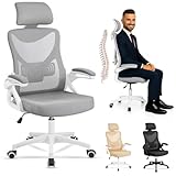 EveryKip® Silla Escritorio Ergonomica Ajustable con Reposabrazos Beige| Ruedas Anti-Arañazos