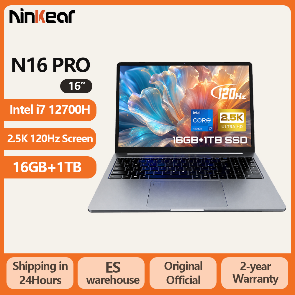 Portátil Ninkear de 16 pulgadas 2.5K 120Hz Intel i7-12700H/AMD Ryzen 5 WiFi 6 16GB RAM 1TB SSD