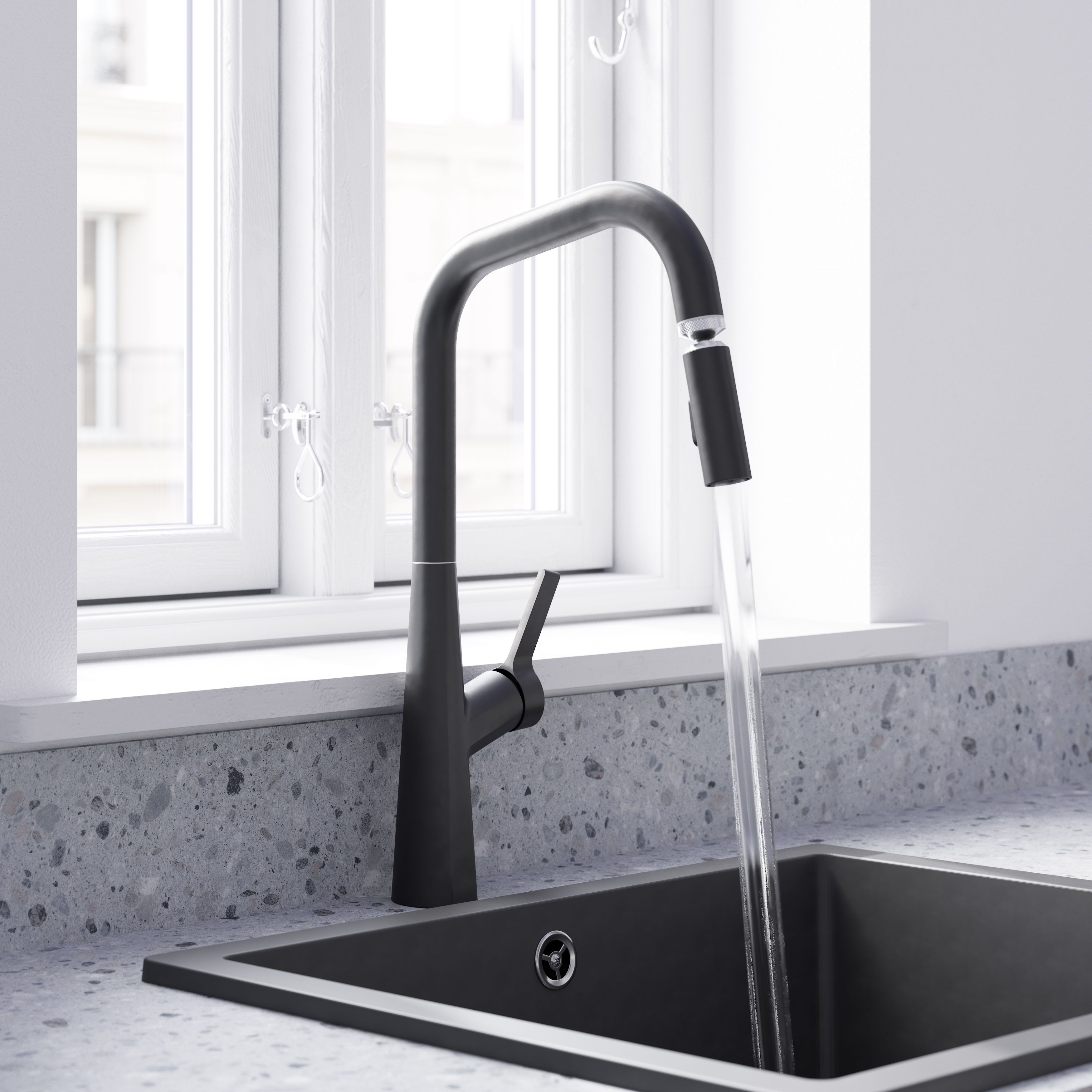 Grifo De Cocina Berne Giratorio Negro Mate Cooke  Lewis