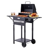 HOMAVO Barbacoa carbón con tapa, Parrilla 2 en 1 de pie y mesa, Compacta para balcón y jardín