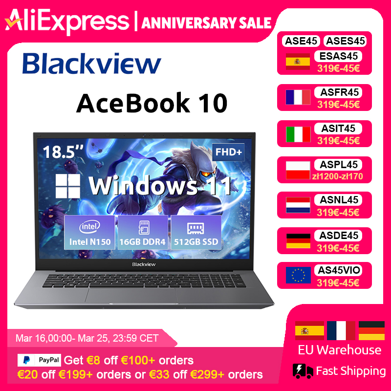 Blackview Acebook 10 de 18.5 Pulgadas, 8000 mAh, Intel N150, Windows 11, 16 GB de RAM, 512 GB,