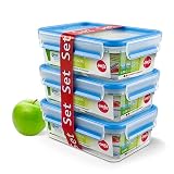 Emsa Clip&Close - Set de 3 Conservadores Herméticos de Plástico Rectangular de 1 L