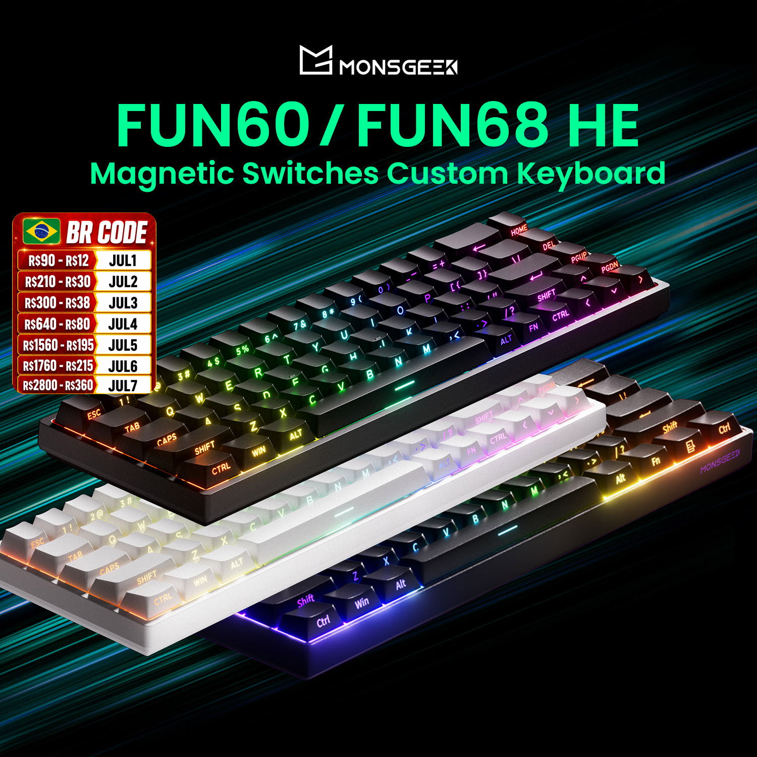 Akko MonsGeek FUN68 FUN60 PRO y MAX HE teclado magnético 60% 65% para juegos y trabajo personalizado