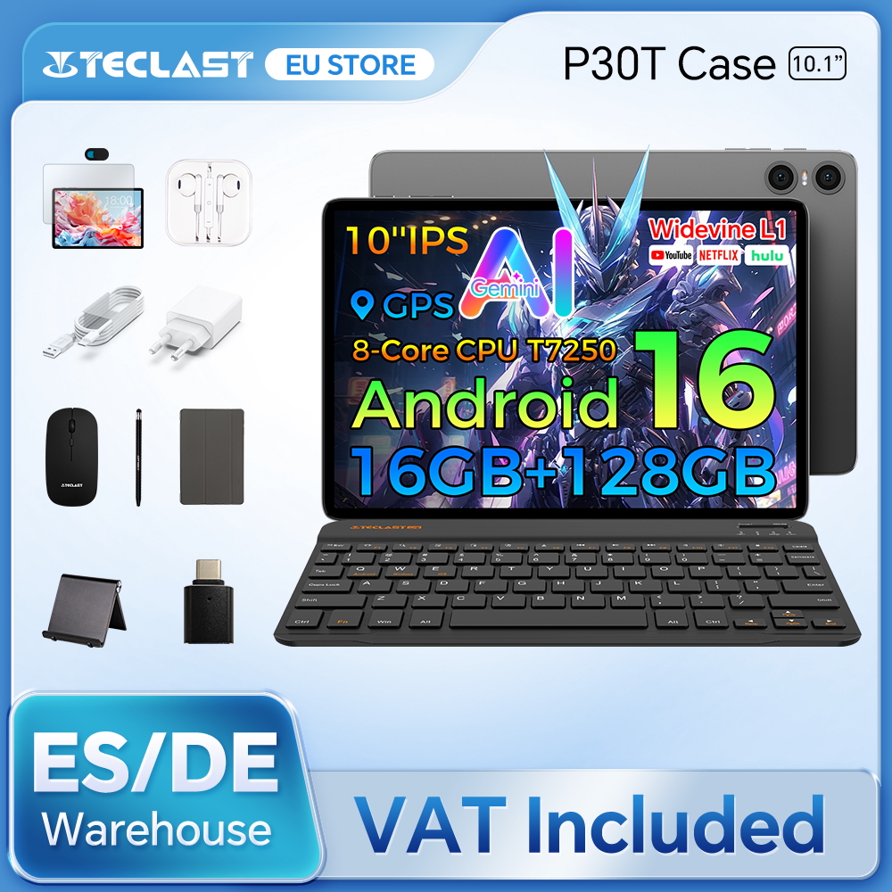 Teclast P30T Case 10.1" Tablet AI Gemini Android 16 16GB RAM 128GB ROM T7250 8-core