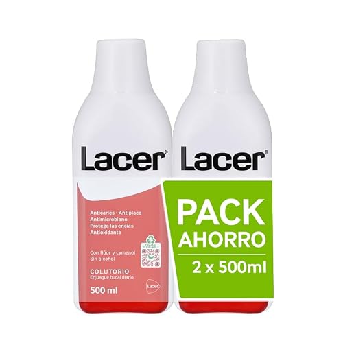 LACER - Colutorio Pack de 2 x 500 ml, Enjuague Bucal, Uso Diario, sin Alcohol, Boca Sana y Protegida