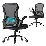 Silla de escritorio ergonómica de malla con soporte lumbar y reposabrazos abatibles SONGMICS