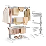 SONGMICS Tendedero Plegable de 4 Niveles, con Ruedas, Alas Plegables, 126,6 x 64,2 x 169,2 cm