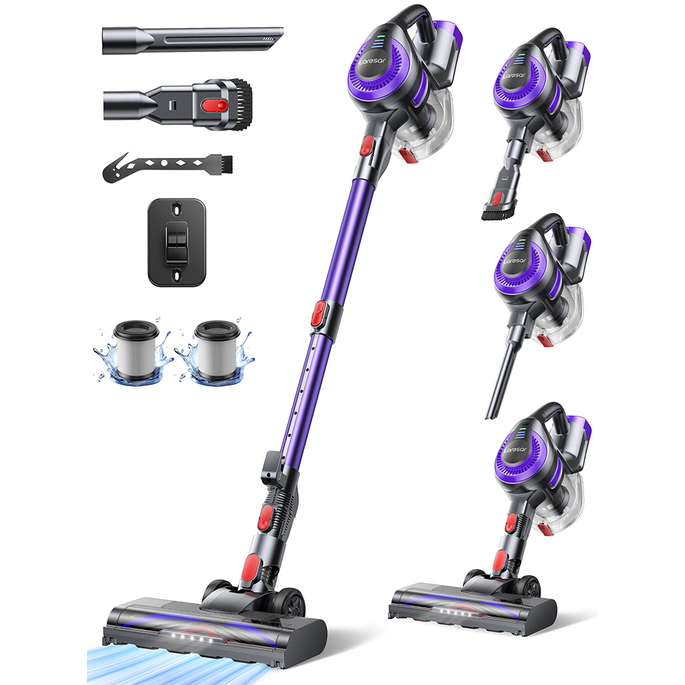 Laresar V10 Lite - Aspiradora inalámbrica de 38000Pa succión, ergonómica y 45 minutos de autonomía