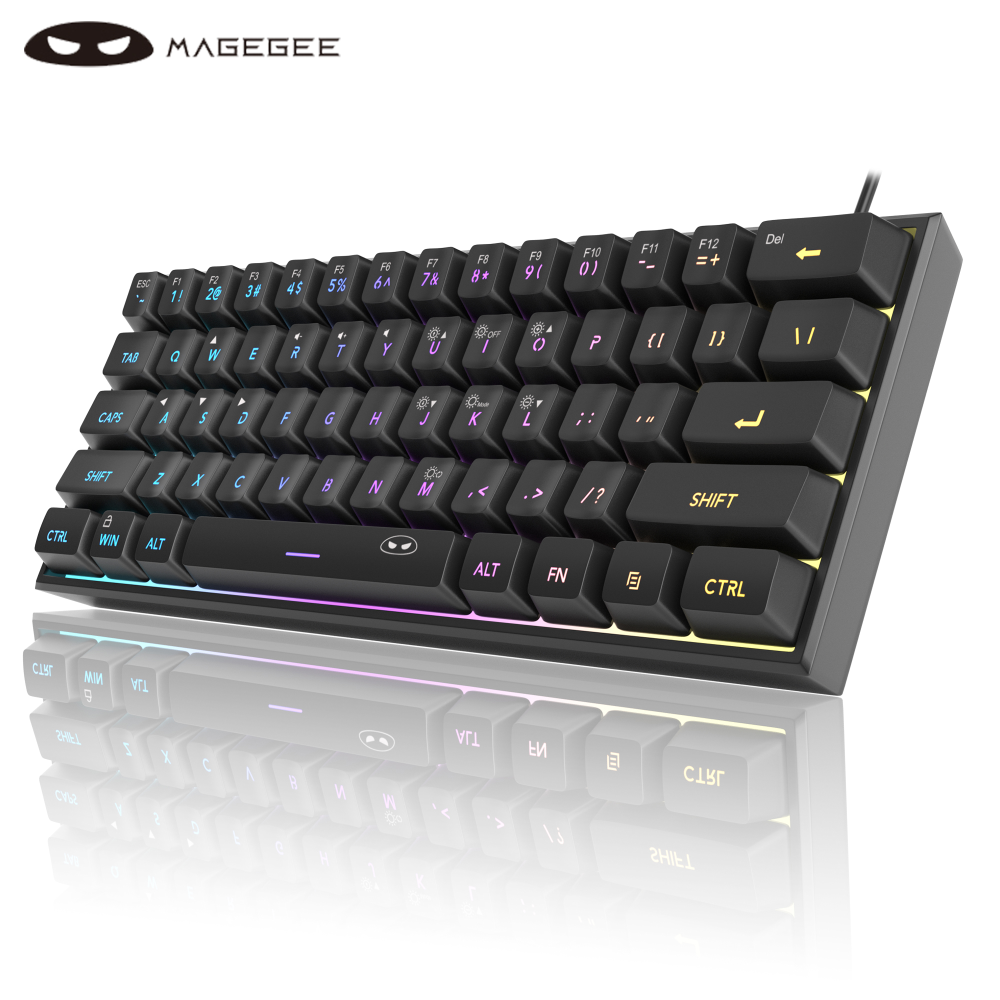 MageGee Mini teclado para juegos 60%, teclado ultracompacto retroiluminado RGB de 61 teclas