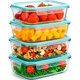 edihome, Recipientes de Cristal para alimentos, 8 Piezas (4 recipientes + 4 tapas), para Comida