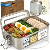 Fiambrera hermética Dimono de acero inoxidable de 1.400 ml con compartimentos, divisores extraíbles