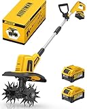 Alloyman Motoazada eléctrica de 20V MAX, cultivador de jardín, 360 RPM, con 2 baterías de 4,0 Ah