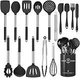 Juego de 16 utensilios de cocina de silicona negro