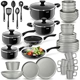 tectake vajilla completa 45 piezas gris/negro